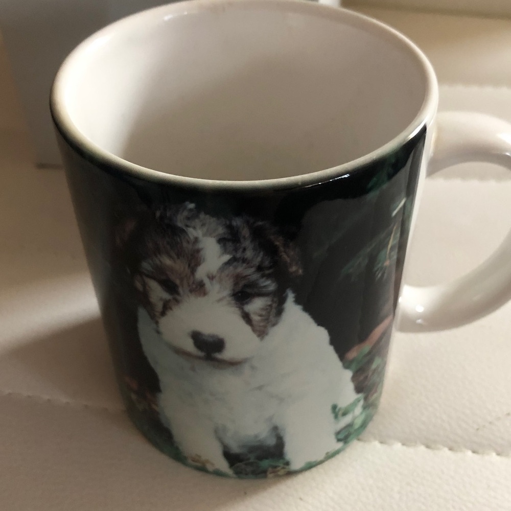 Ceramic fox terrier Puppy Photo Coffee Mug - White with Black & Brown Image